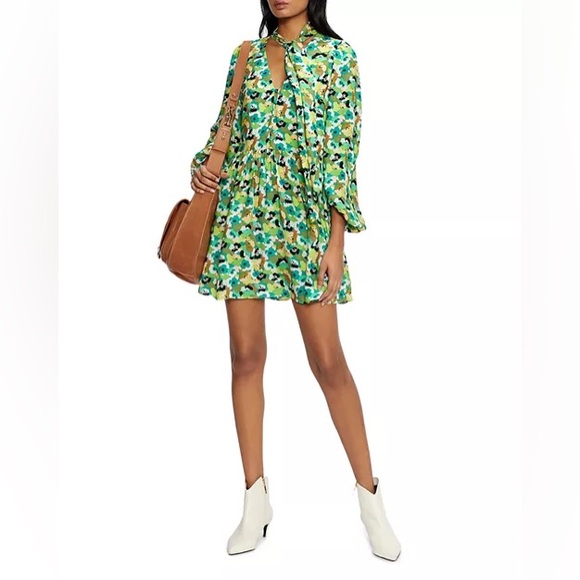 Ted Baker Ilva Full Skirted Mini Dress 60s Green Floral Size 6 - Picture 1 of 8